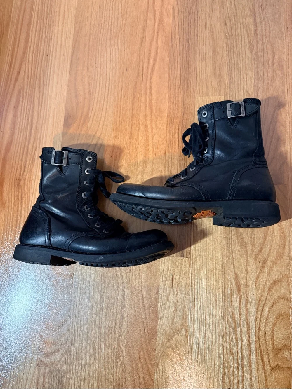 Harley-Davidson Black Leather Lace-Up Moto Combat Boots - Picture 7 of 10